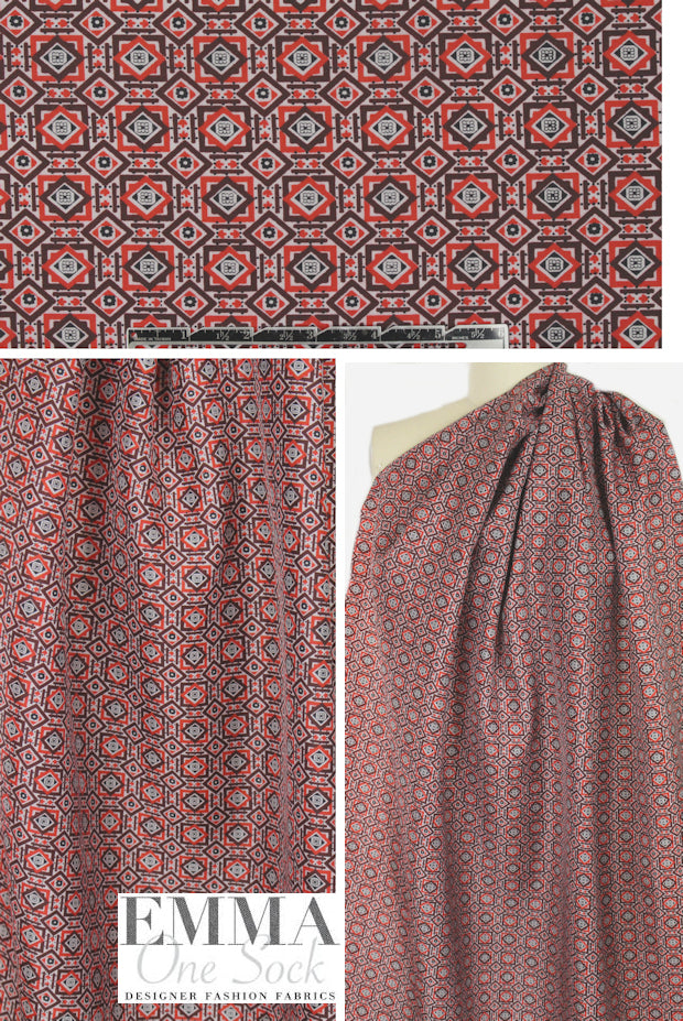 NY designer burgundy/red graphic rayon lining