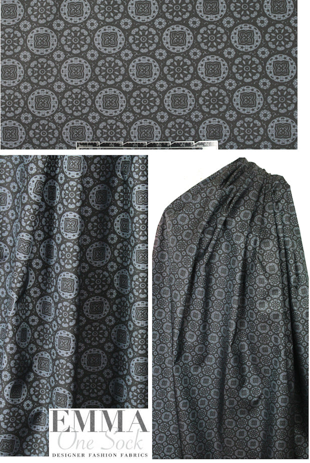 NY designer black/slate medallion graphic lining