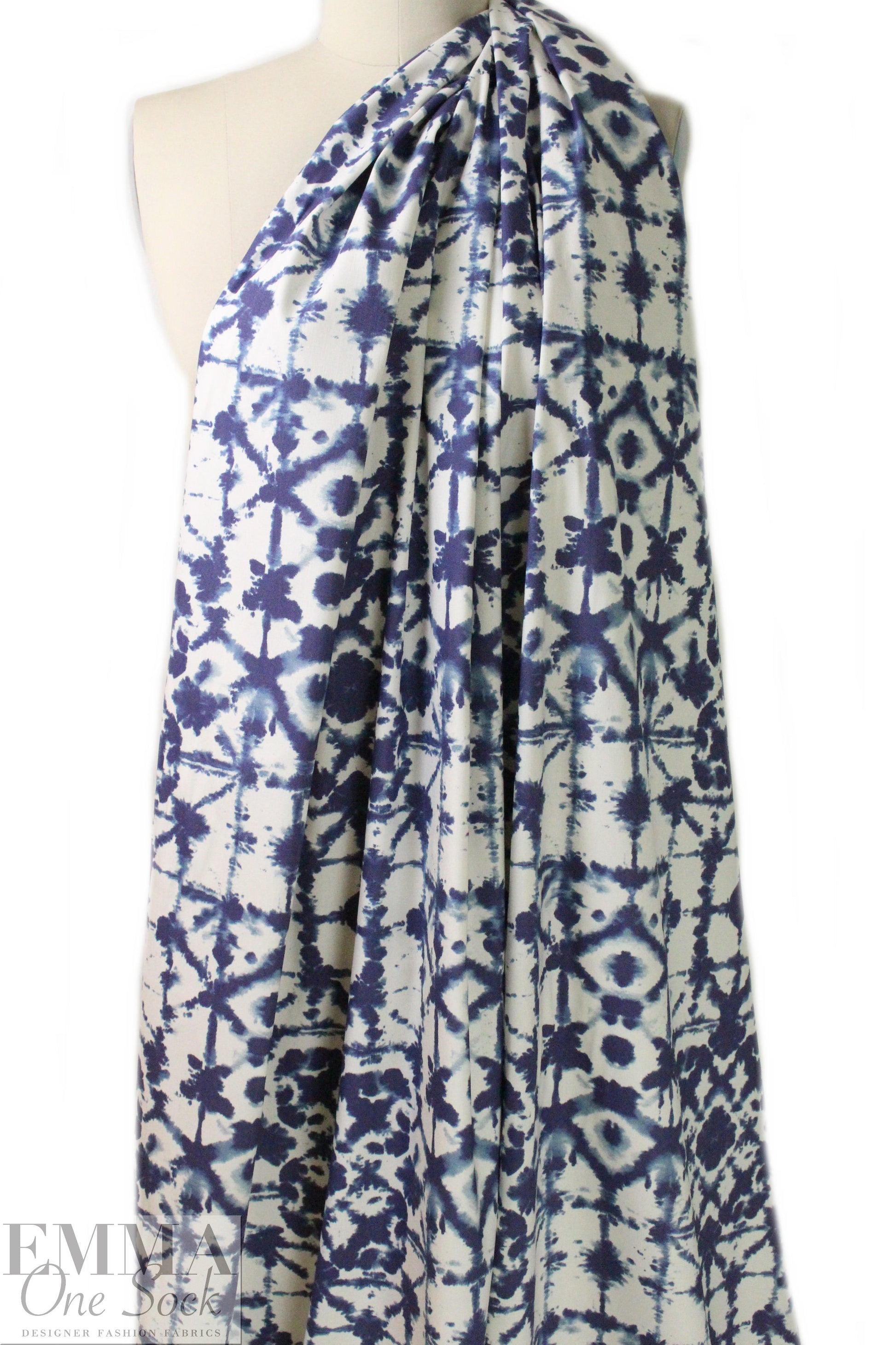 European linen/rayon stretch woven indigo/ivory
