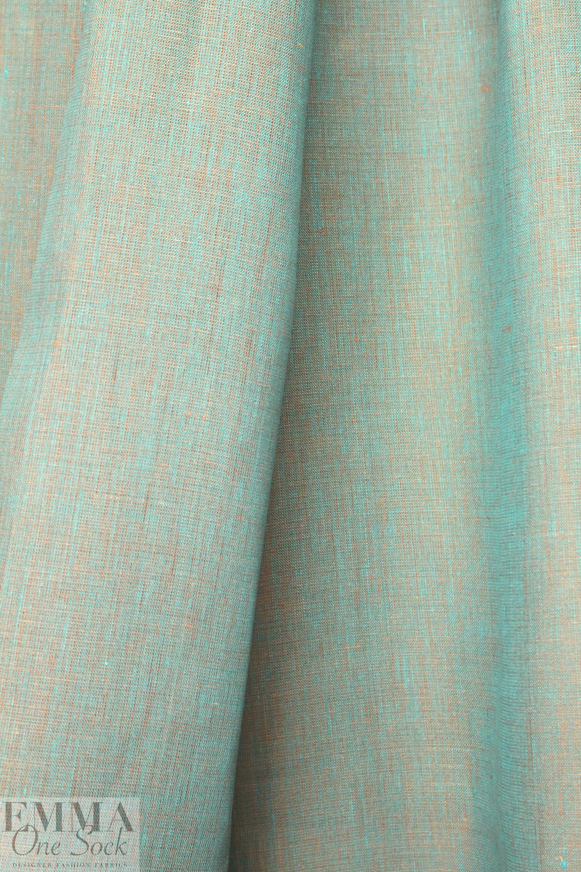 fine quality cross dye linen - jade/orange 1.875 yds