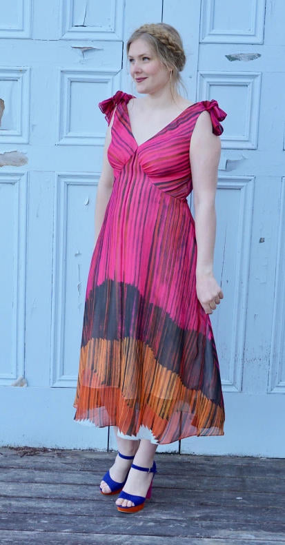 NY designer spice/magenta/indigo panel silk chiffon