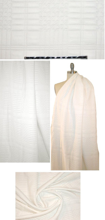 Marna R0 houndstooth plaid matelasse knit - ivory 2 yds