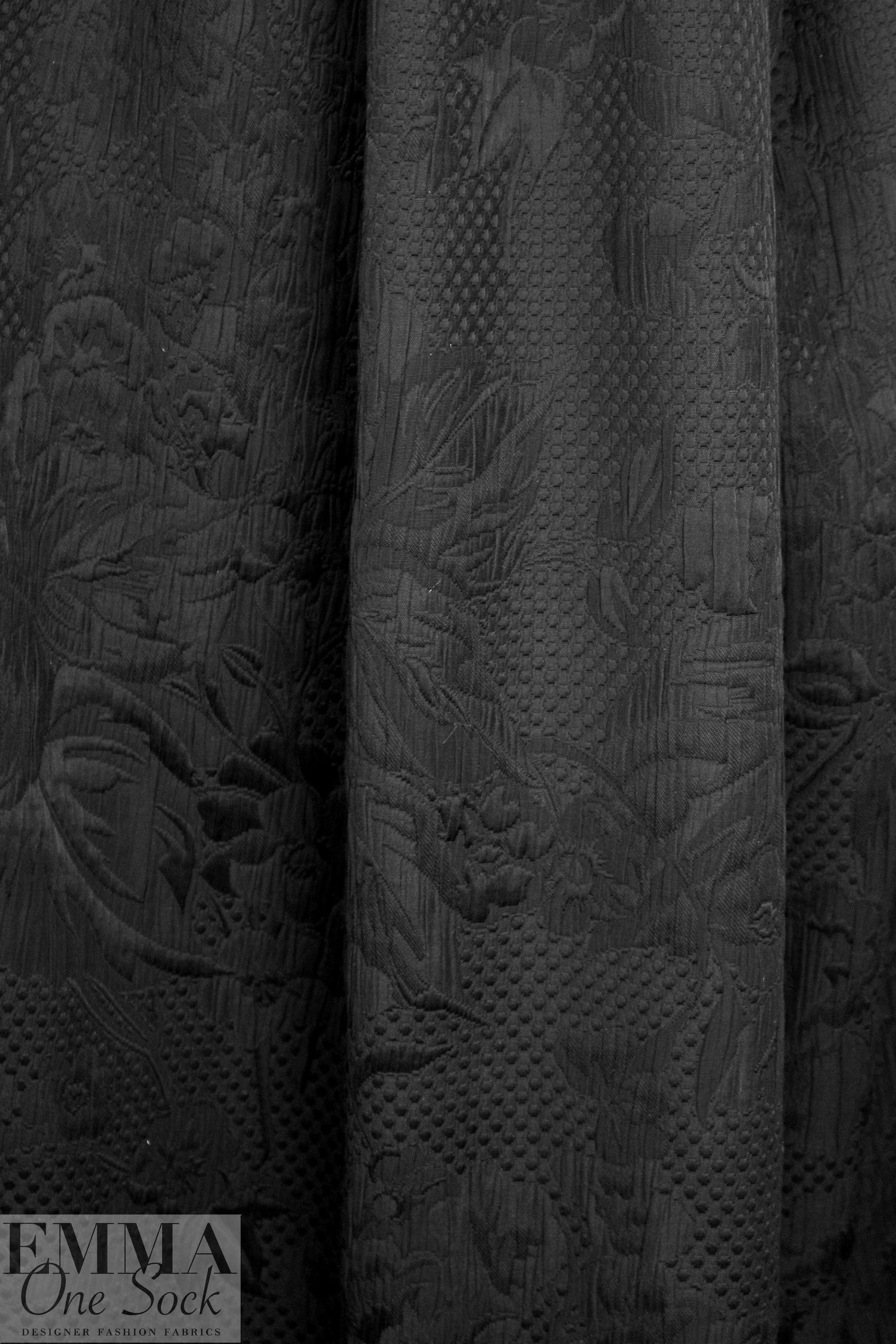 Italian black textured decorative design matelasse' brocade 2.875 yd