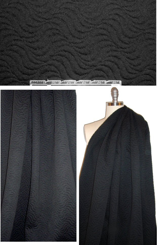 French wavy-textured matelasse knit - black