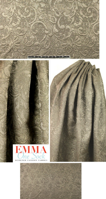 Italian scroll design silk matelasse' brocade - putty/gold