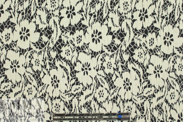 NY designer black/ivory floral 2-ply matelasse' knit