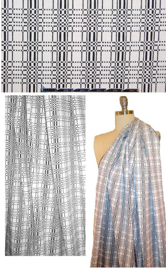 NY designer matelasse knit - black/white techno plaid