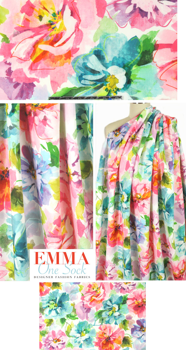 Italian painterly floral 'matte hybrid' microfiber knit 1 yard