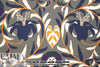 Italian warm gray/orange/navy floral print 4-ply silk 1.875 yds