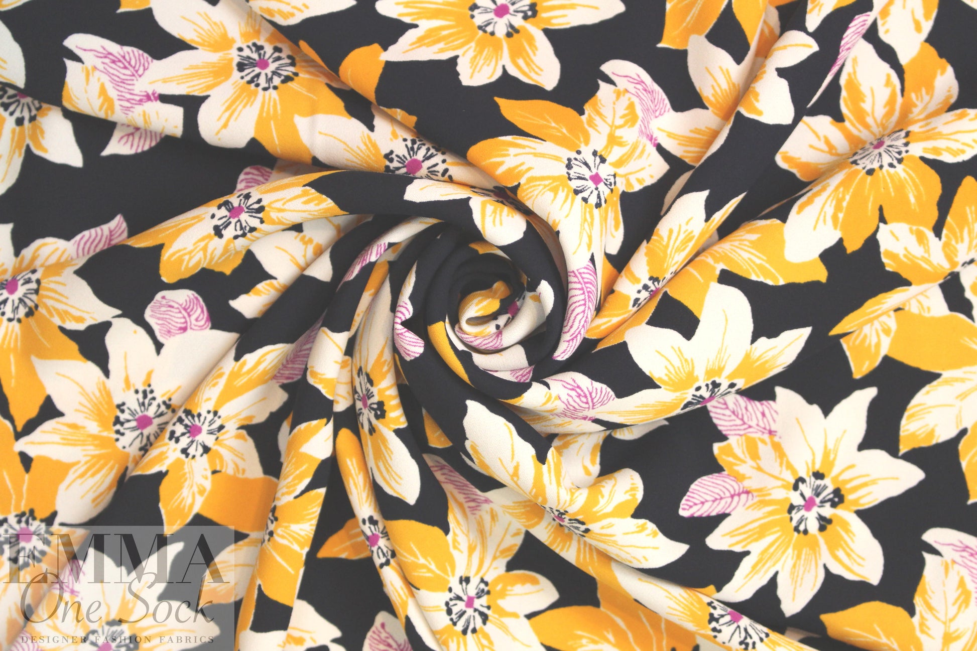NY designer citrine/midnight floral 'matte hybrid' 1.75 yd
