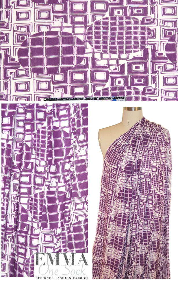 NY designer violet/white graphic matte jersey 1.45 yd