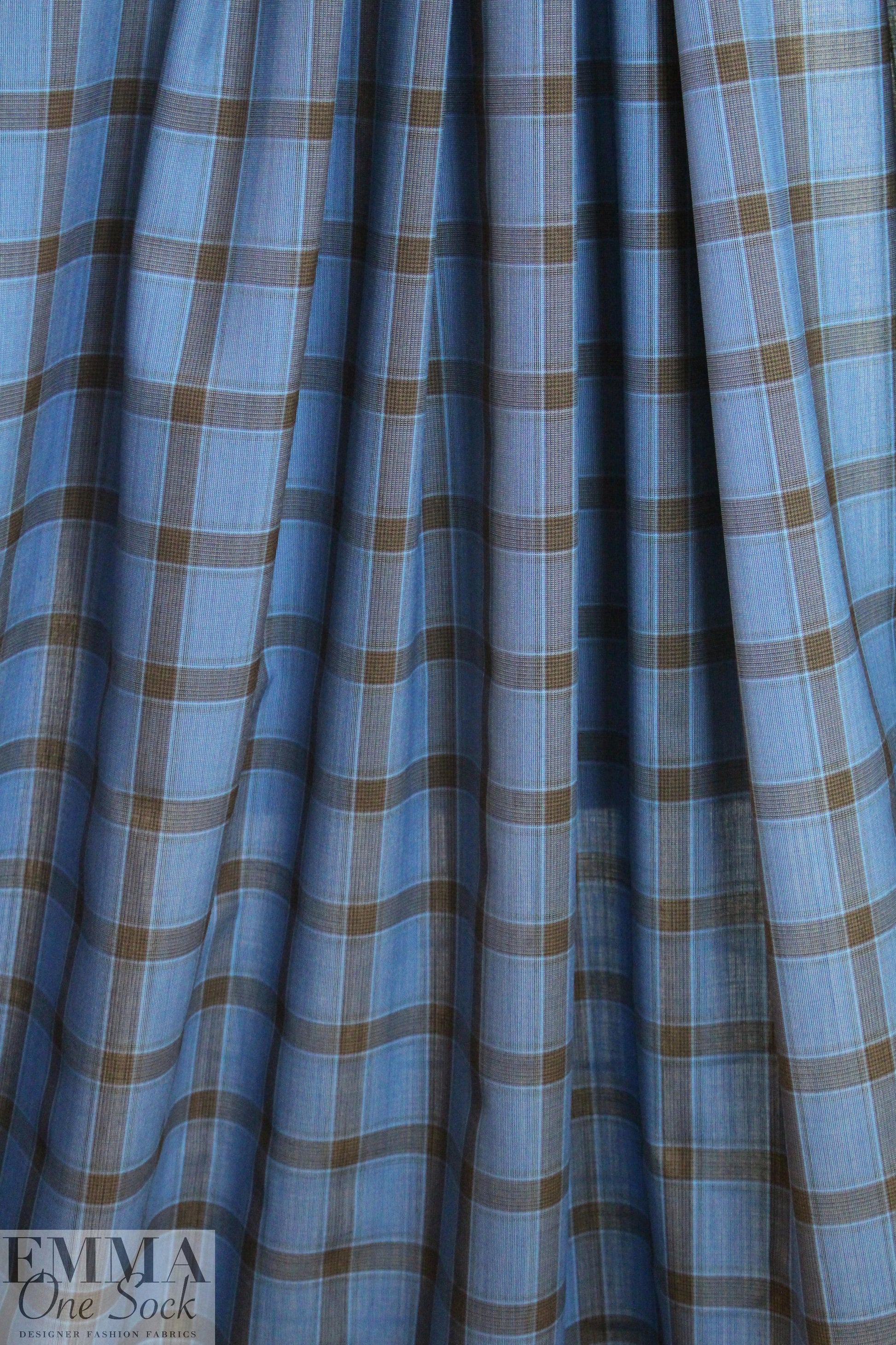 famous designer merino wool plaid - blue/nutmeg 1.375 yd
