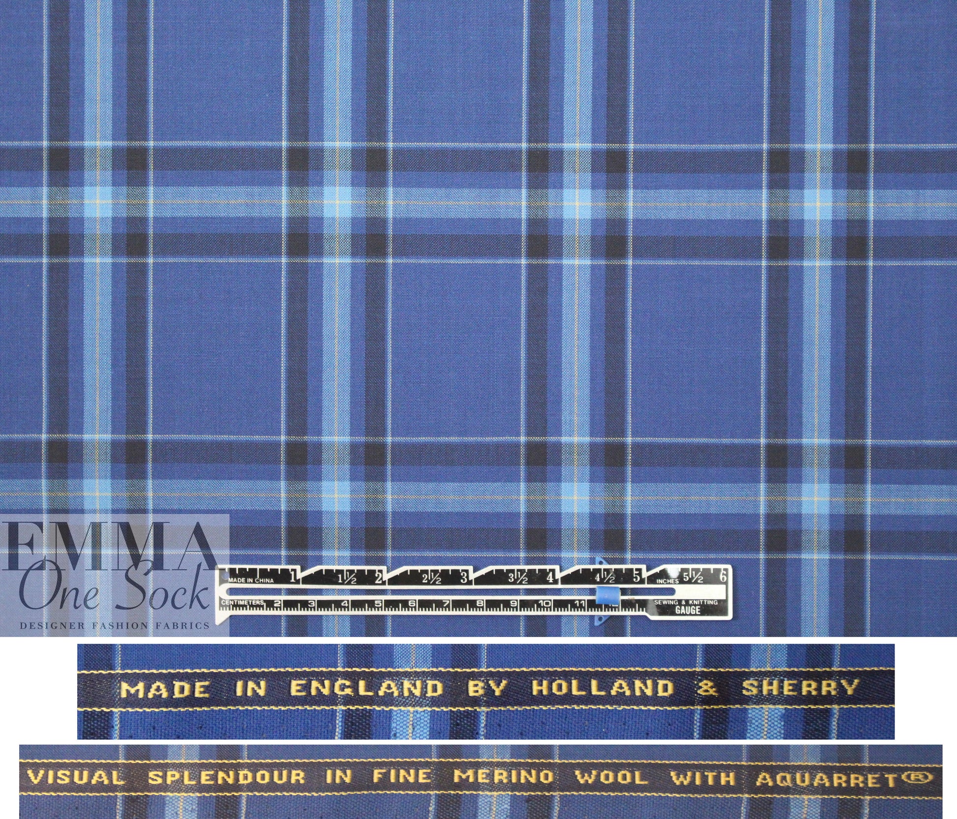 famous designer merino wool plaid - blue/navy