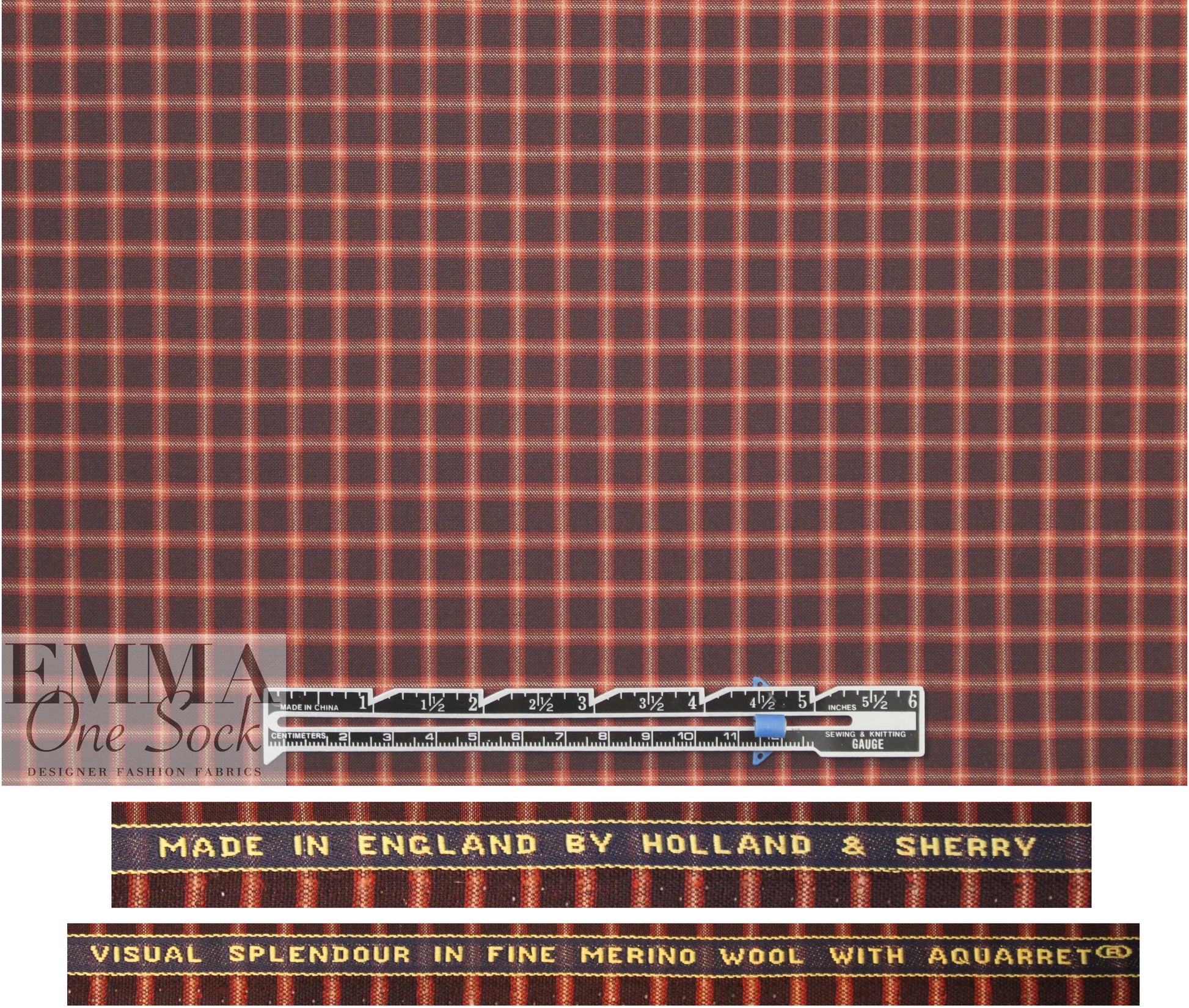 famous designer merino wool plaid - chocolate/paprika 1.25 yds