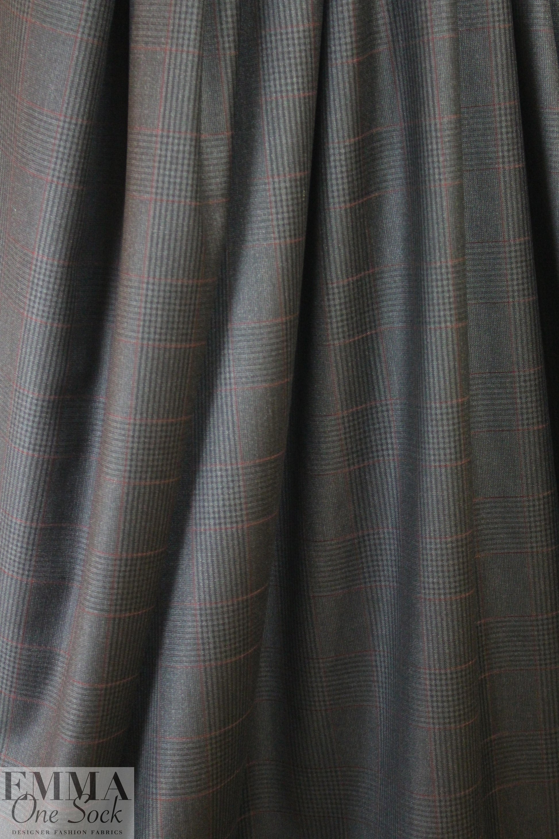 famous designer merino wool plaid - charcoal/garnet 1.625 yds