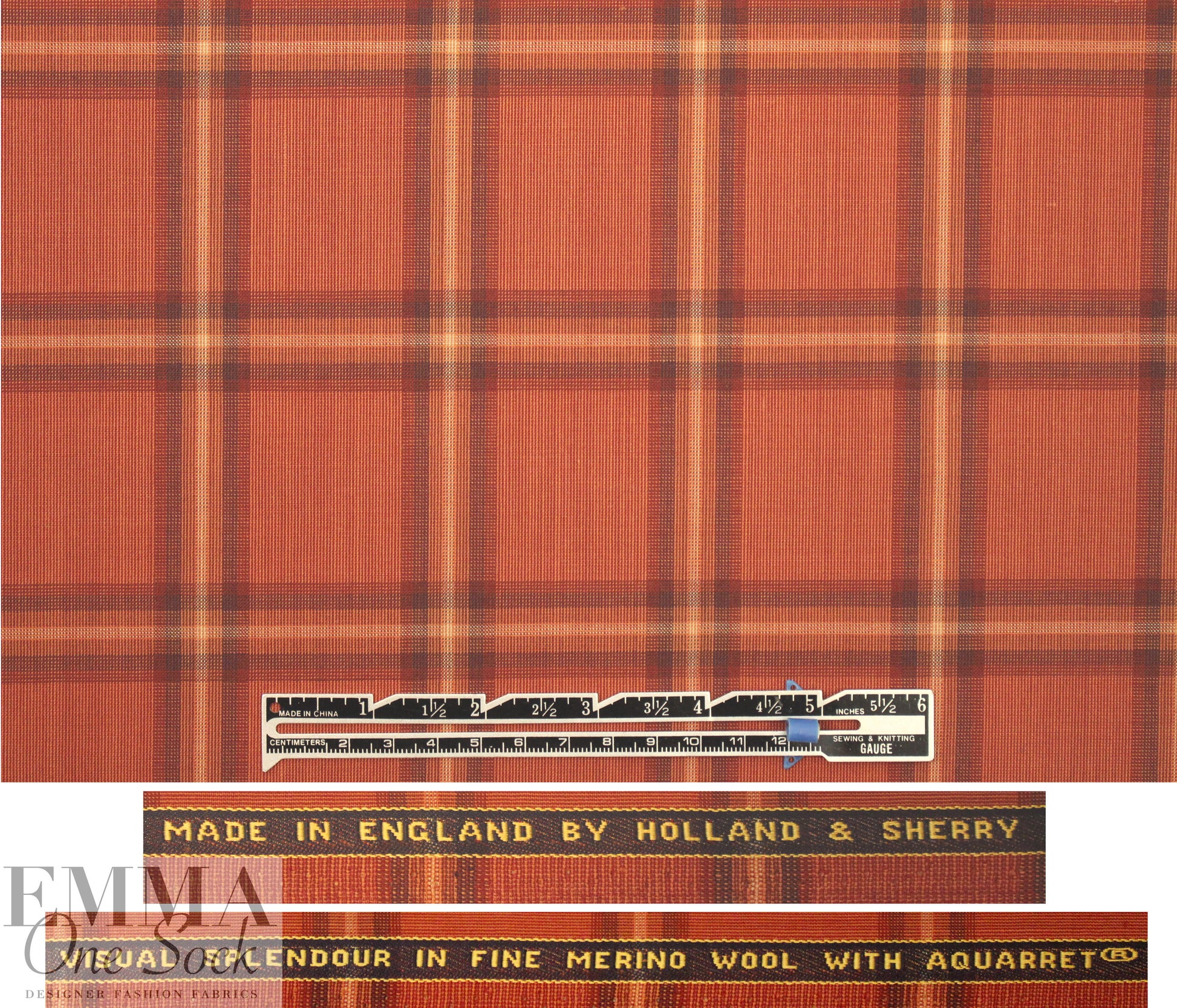 famous designer merino wool plaid - paprika/chocolate 1.75 yd