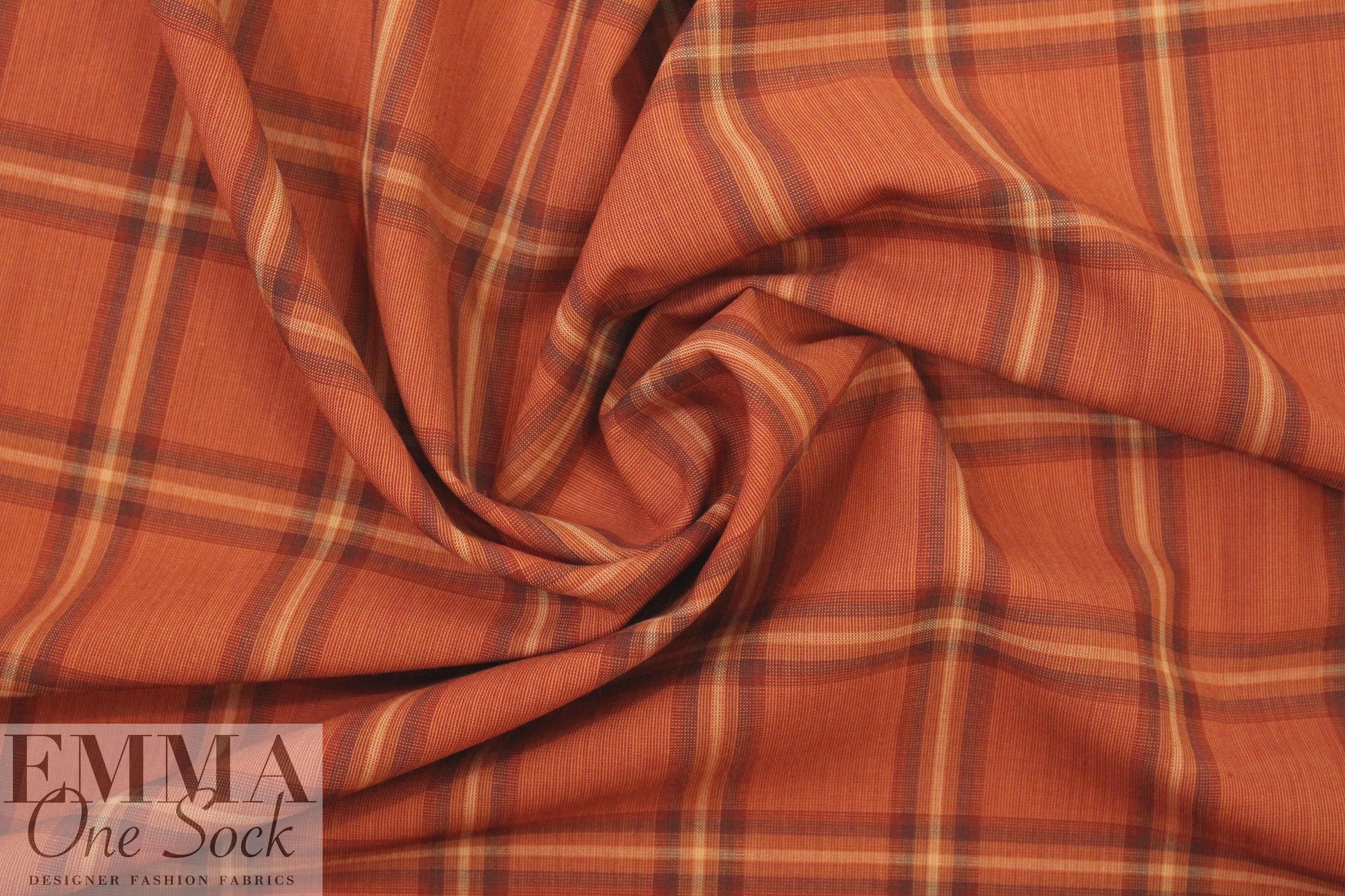 famous designer merino wool plaid - paprika/chocolate