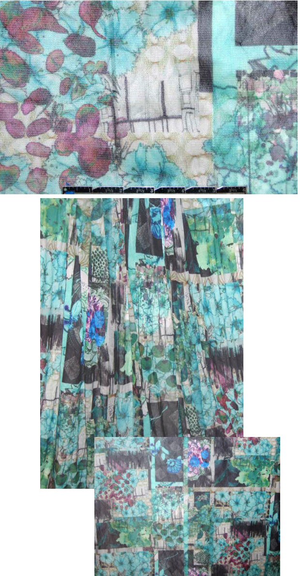 French printed mesh knit - turq pressed flowers