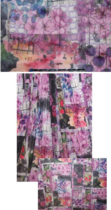 French printed mesh knit - pink pressed flowers