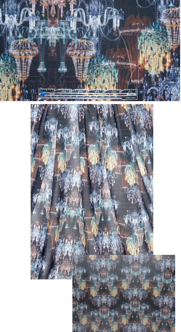 NY designer chandelier-printed mesh