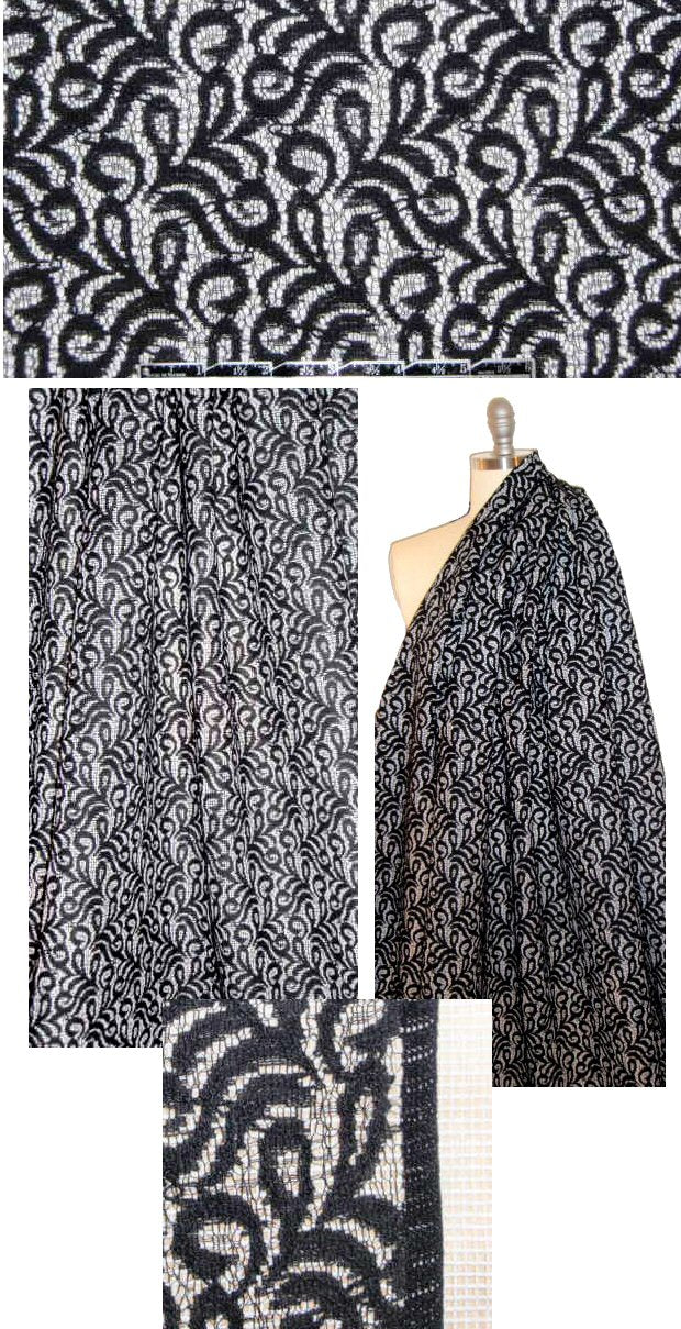 NY designer mesh-backed textured lace - black/white 2.25 yd