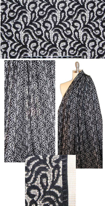 NY designer mesh-backed textured lace - black/white 2.25 yd