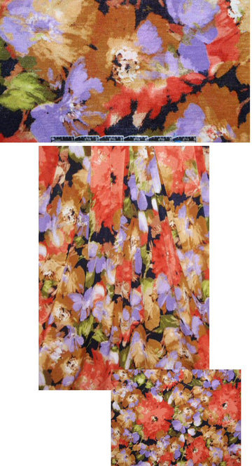 lavender/olive/coral floral textured mesh knit