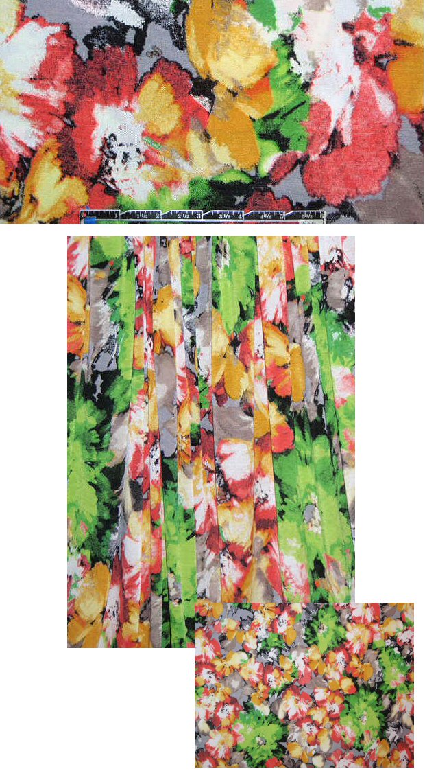 lime/coral/gray floral textured mesh knit