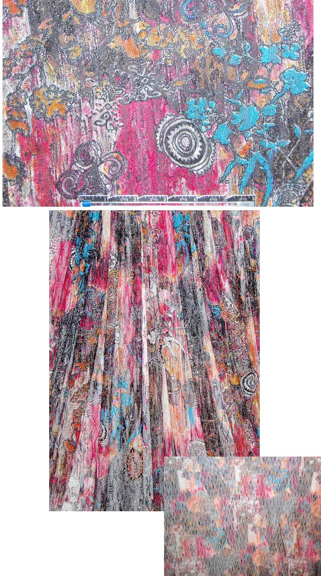 abstract design stretch lace knit - orange/pink/turq