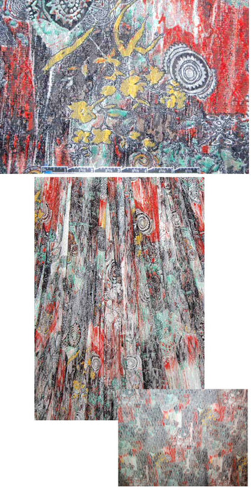 abstract design stretch lace knit - poppy/yellow/aqua 1.125 yds