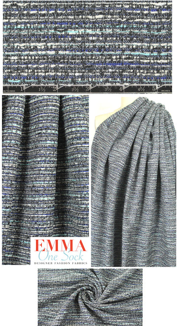 Italian metallic tweedy stripe brocade - blue
