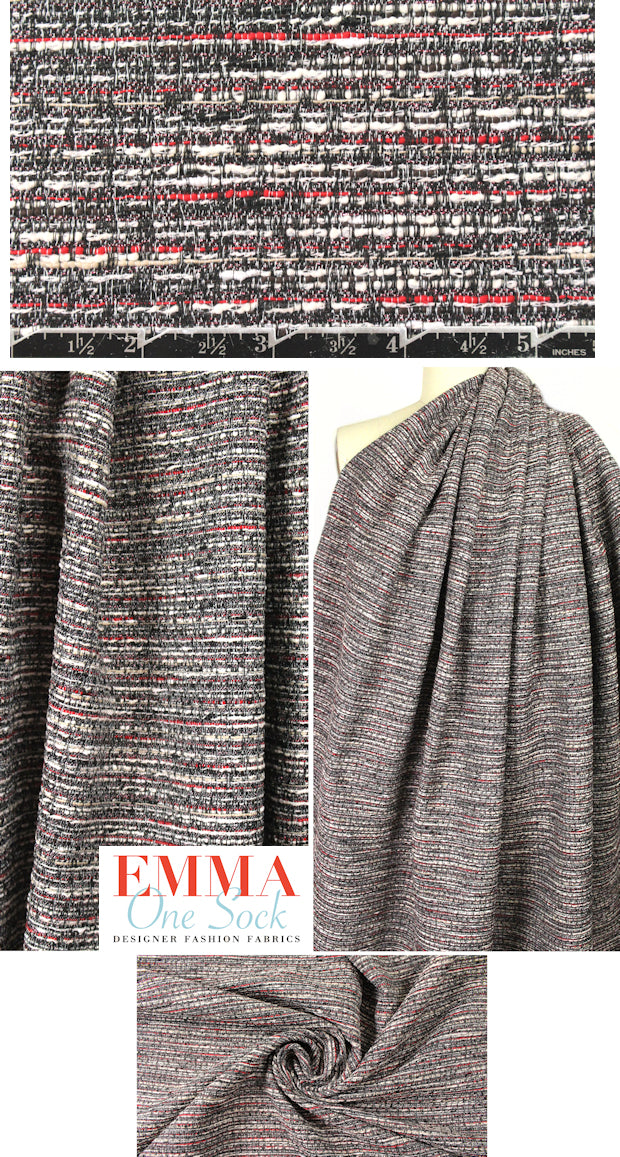 Italian metallic tweedy stripe brocade - red