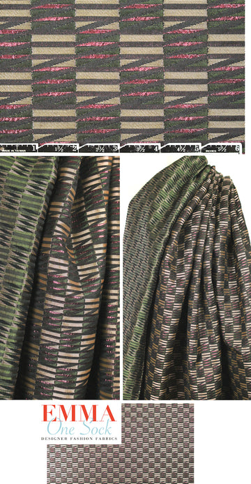 Italian metallic jacqu. brocade - forest/pink graphic 1.875 yd