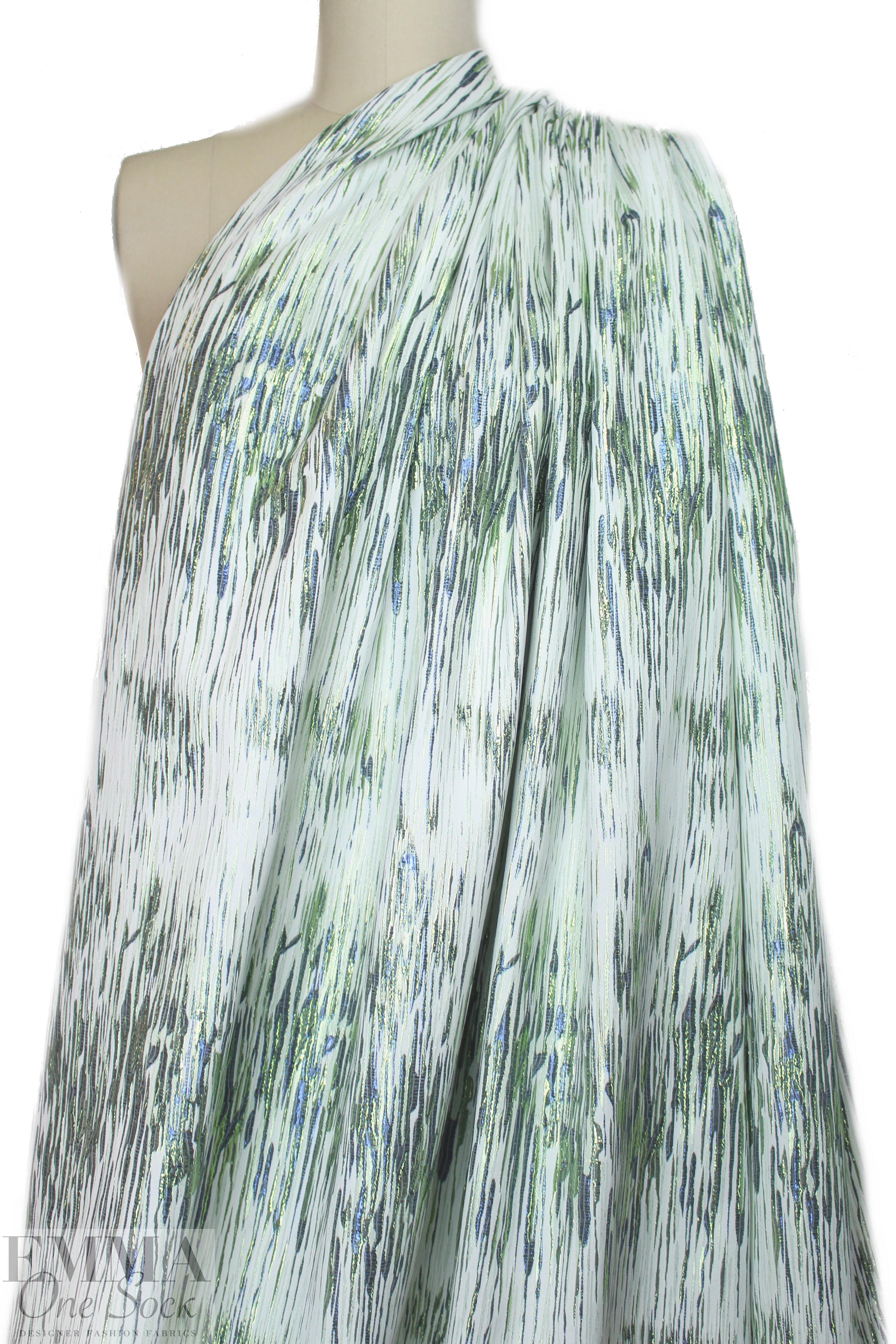 famous designer metallic jacqu. brocade - sapphire/green