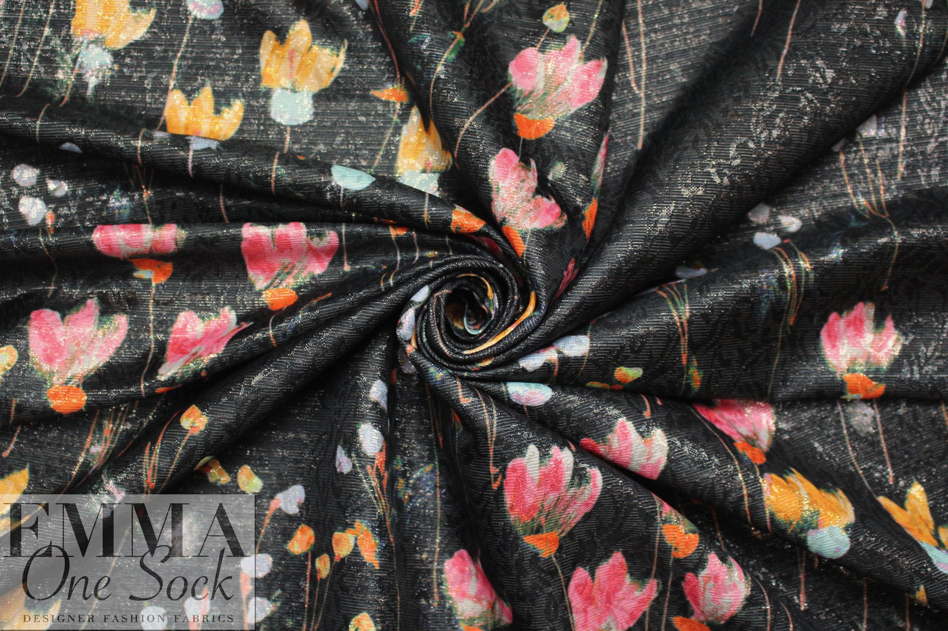 French metallic over-printed jacquard - lattice floral  1.75 yds