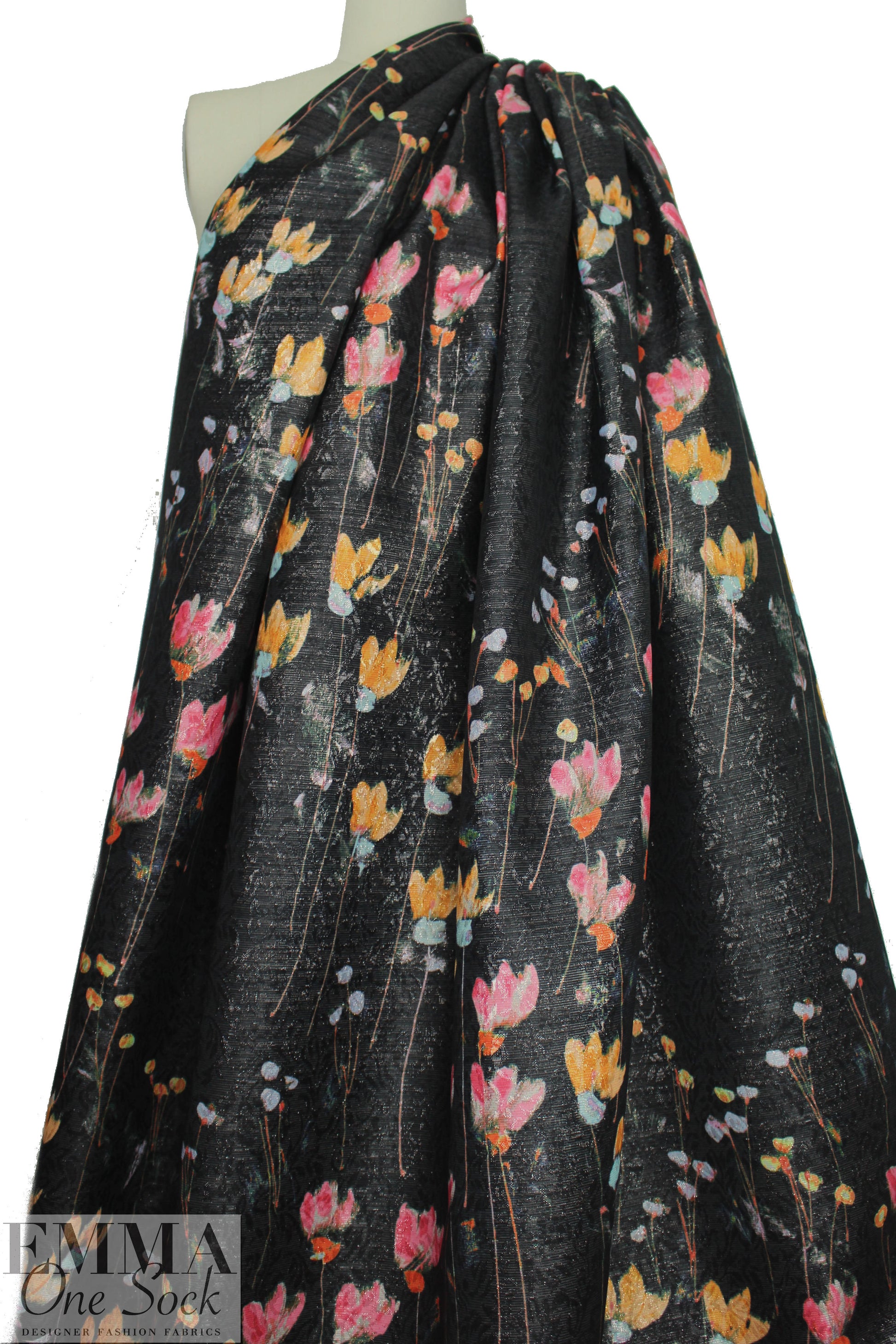 French metallic over-printed jacquard - lattice floral