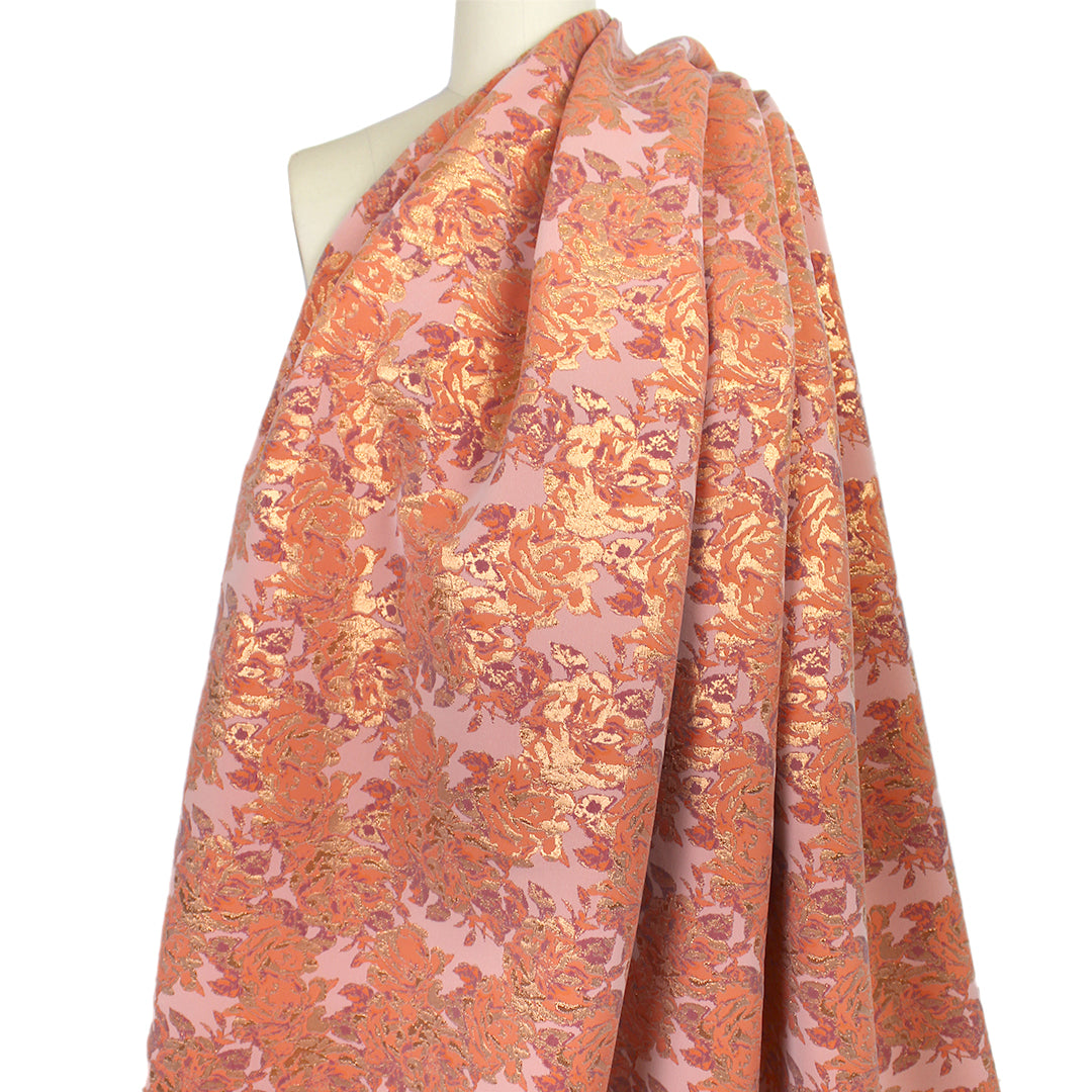 Italian 'copper rose' metallic stretch jacquard brocade 1.5 yd