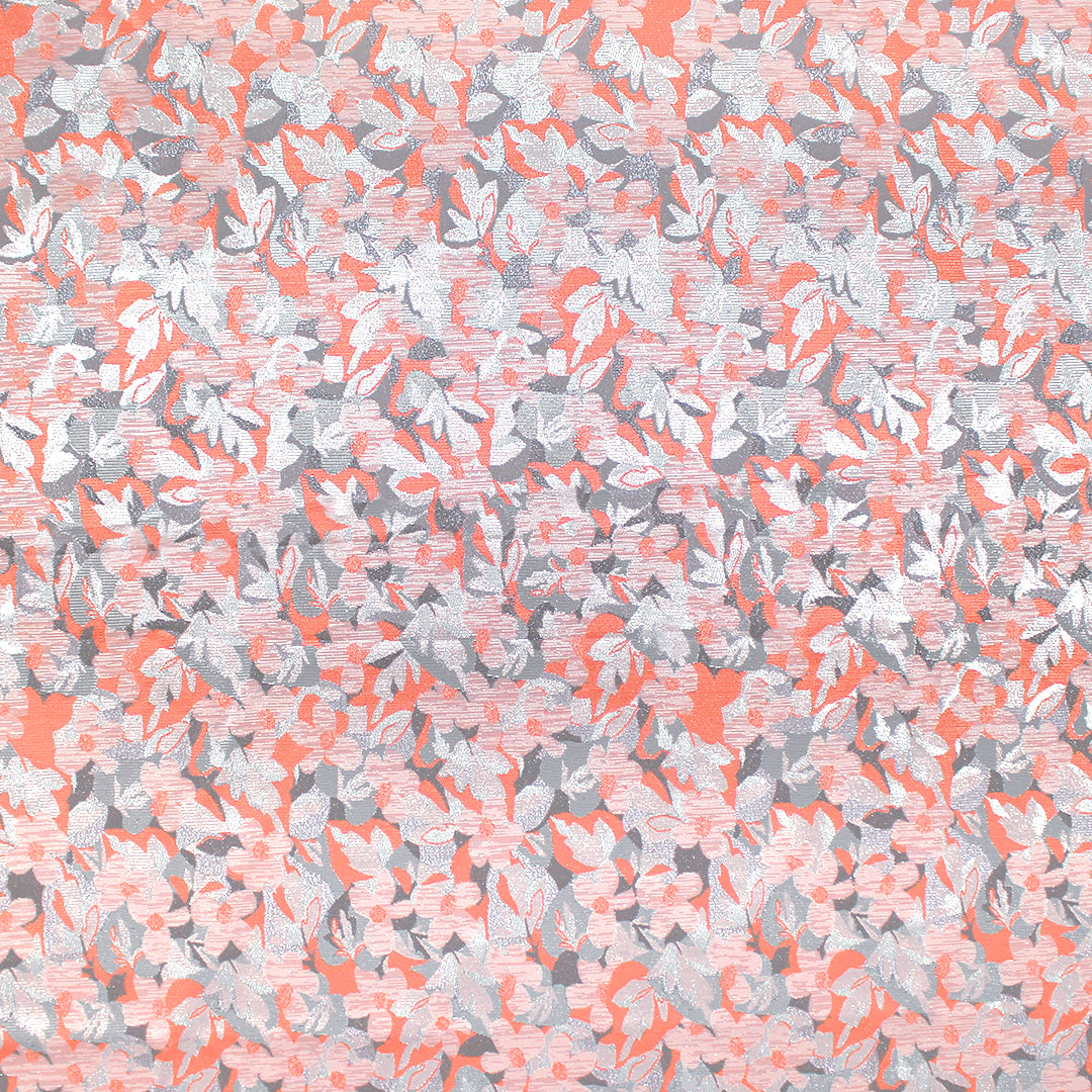French metallic floral jacquard woven - coral/pewter/silver 2 yd