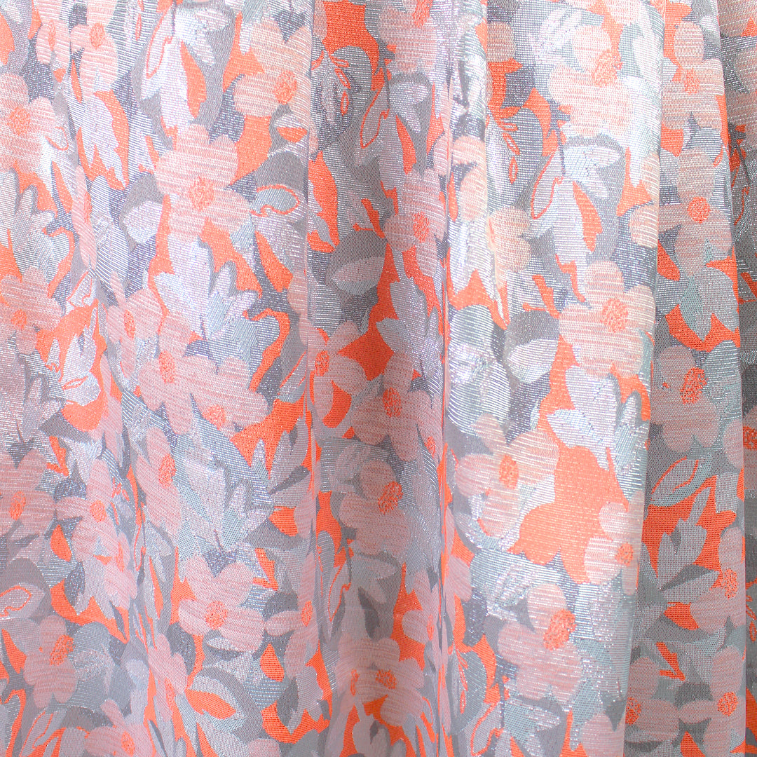French metallic floral jacquard woven - coral/pewter/silver 2 yd