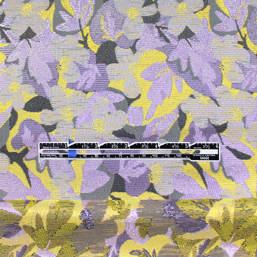 French metallic floral jacquard woven - wisteria/pewter/brass 1.5 yd