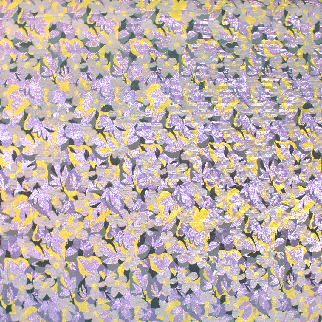 French metallic floral jacquard woven - wisteria/pewter/brass 1 yard