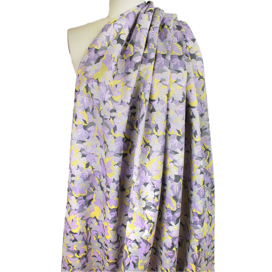 French metallic floral jacquard woven - wisteria/pewter/brass 1.5 yd