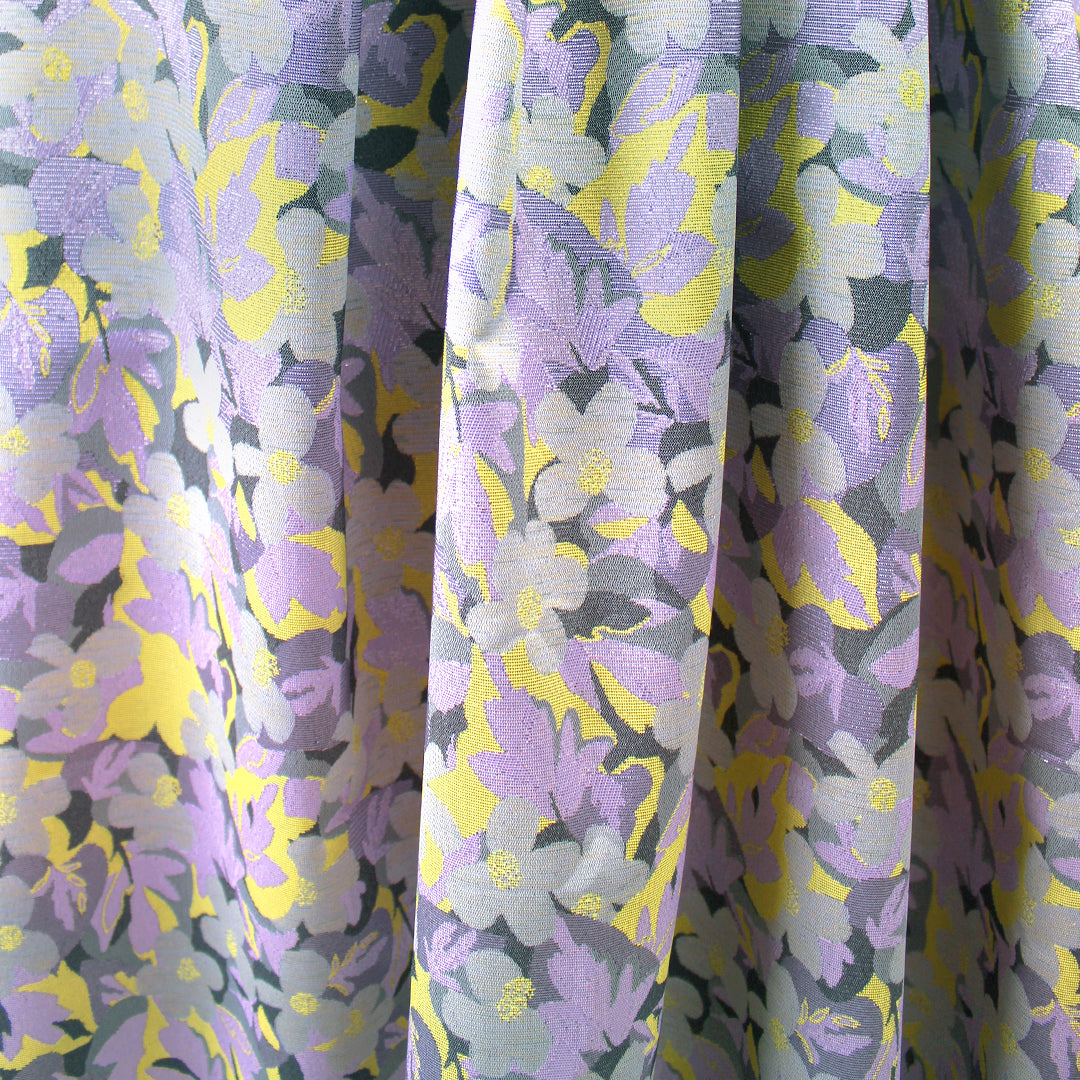French metallic floral jacquard woven - wisteria/pewter/brass 1.5 yd