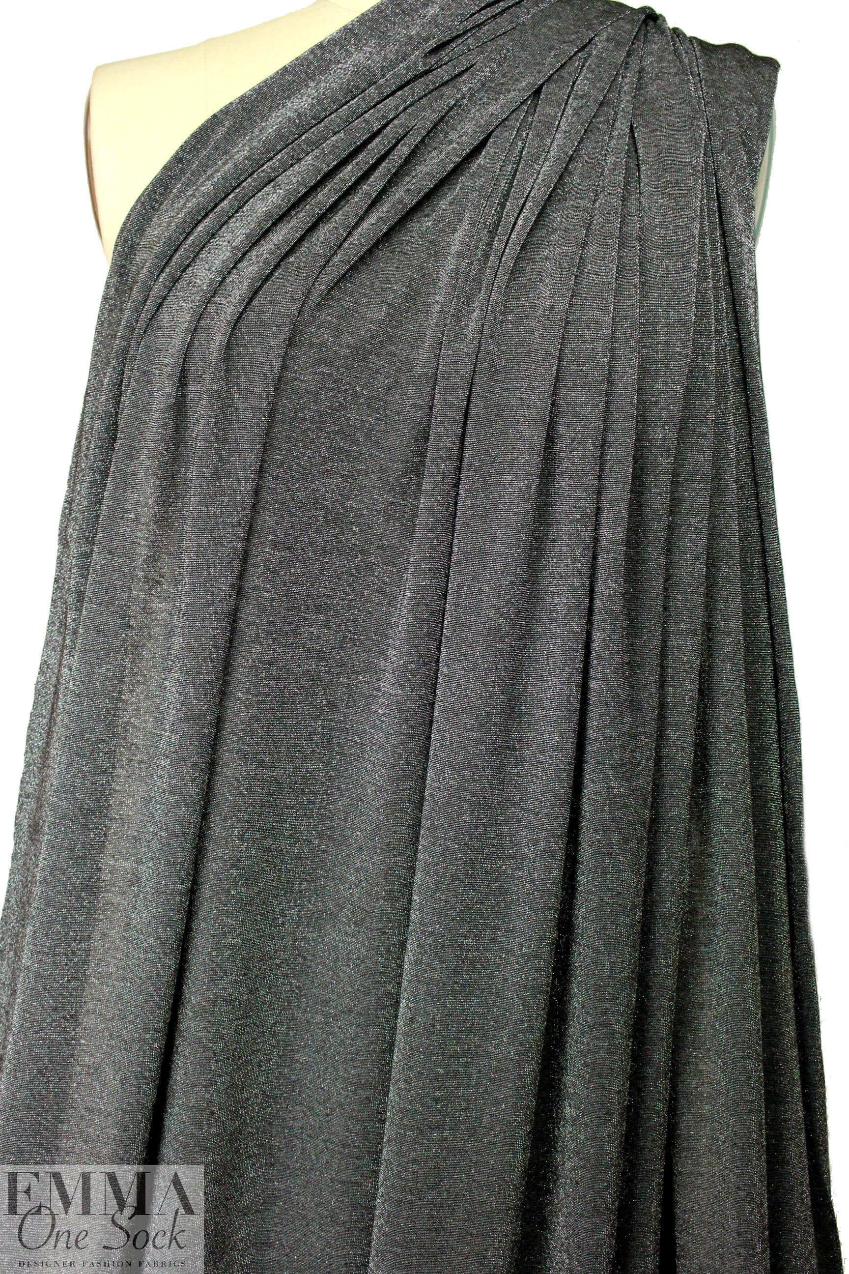 black/silver metallic rayon jersey 4-way 1.375 yds