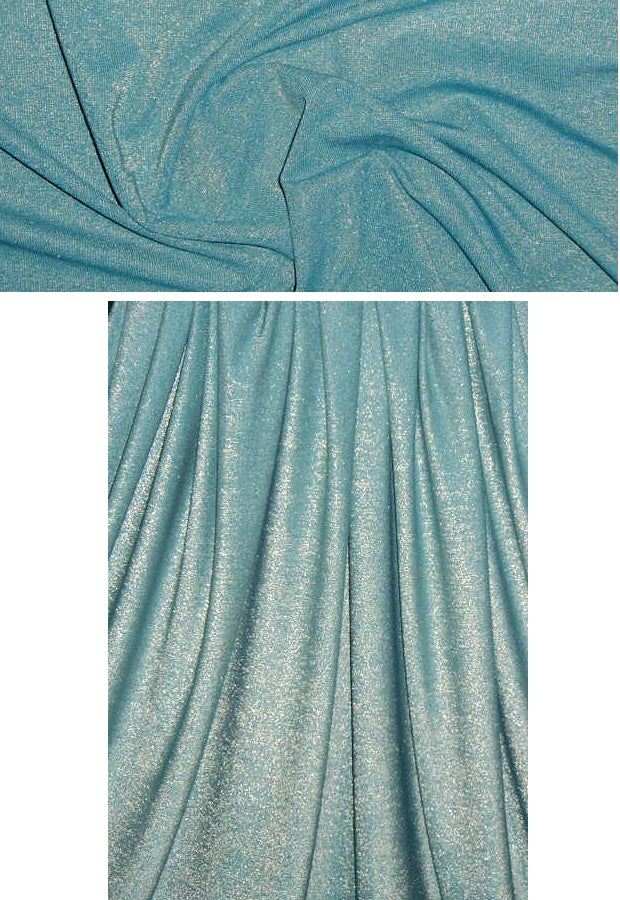 teal/gold metallic rayon jersey 4-way .85 yds
