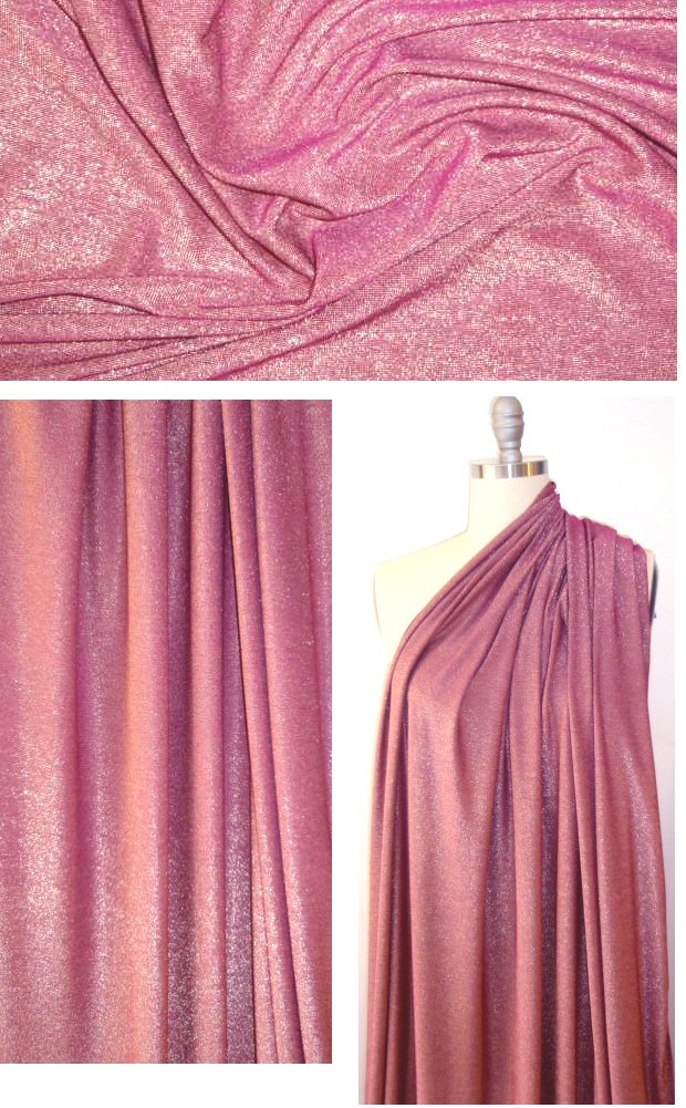 pink/gold metallic rayon jersey 4-way 2.25 yds