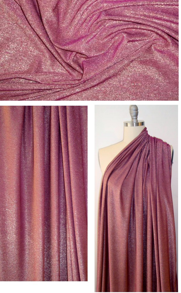 fuschia-rose/gold metallic rayon jersey 4-way 1.4 yds
