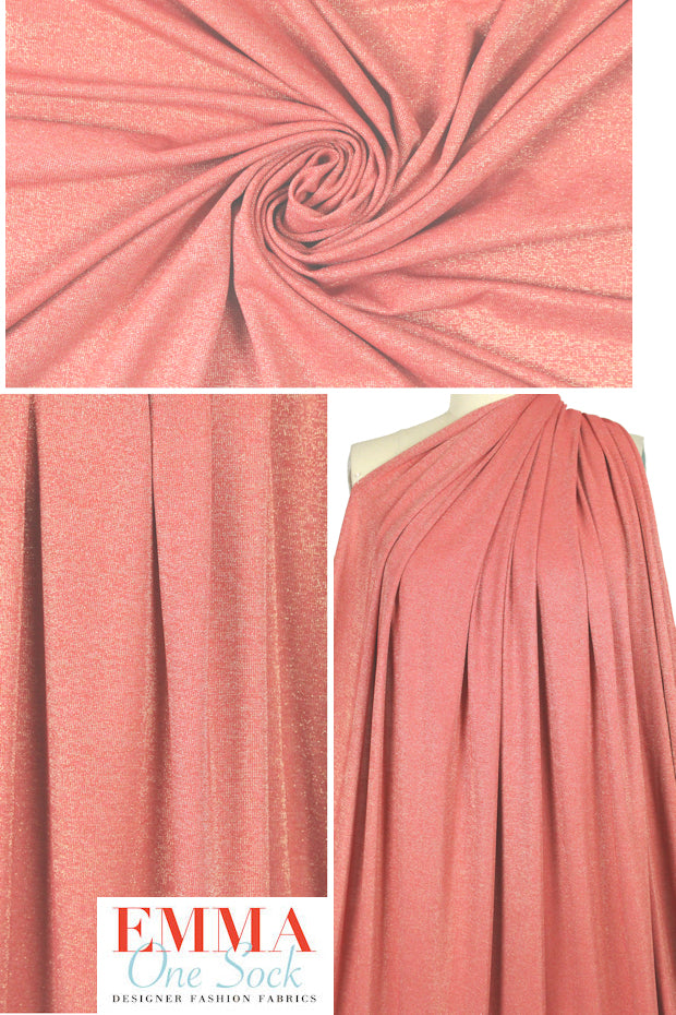 coral/gold metallic rayon jersey 4-way 1.75 yd