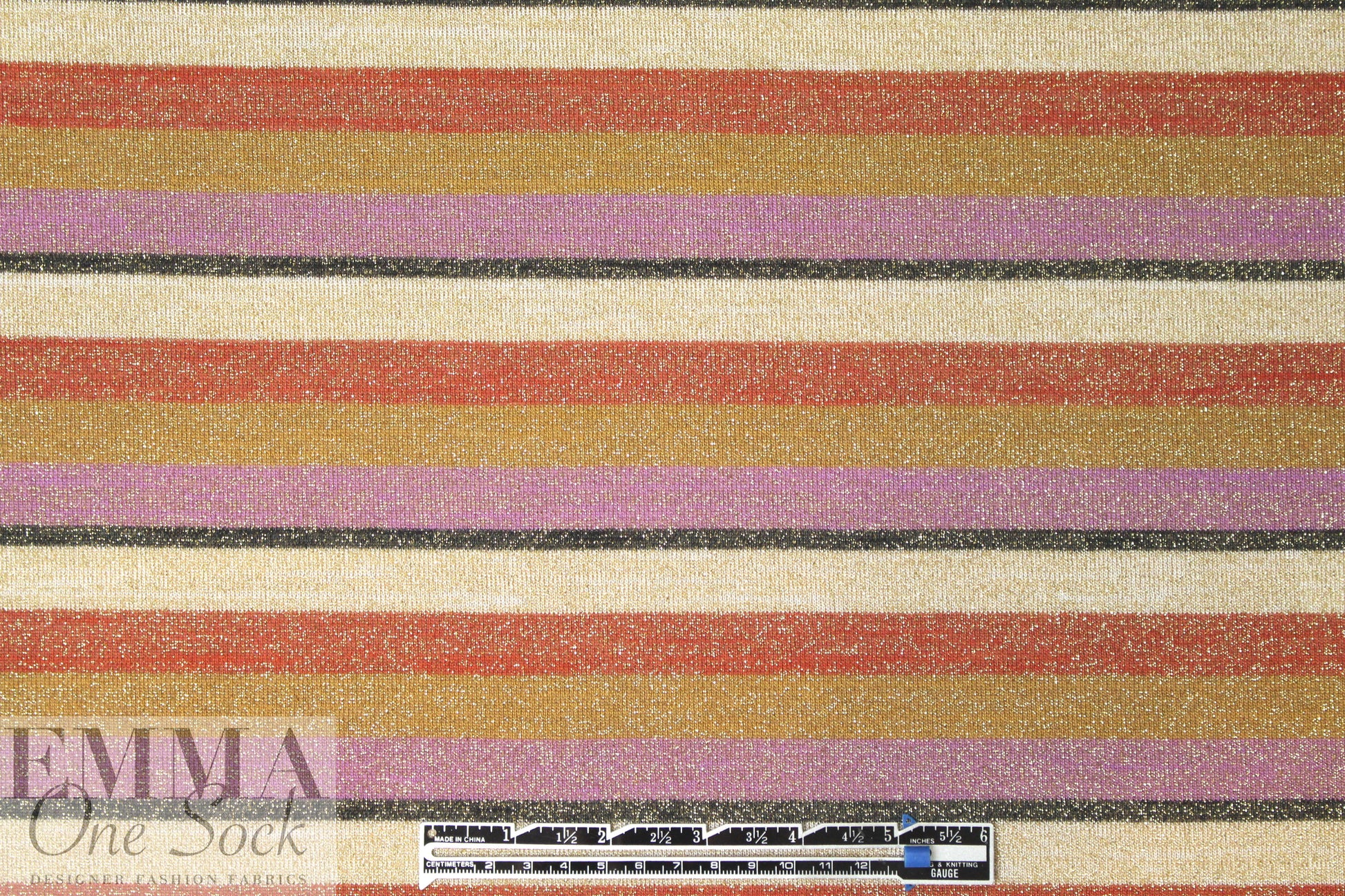 NY designer lavender/chili/gold metallic stripe knit 1.33 yds