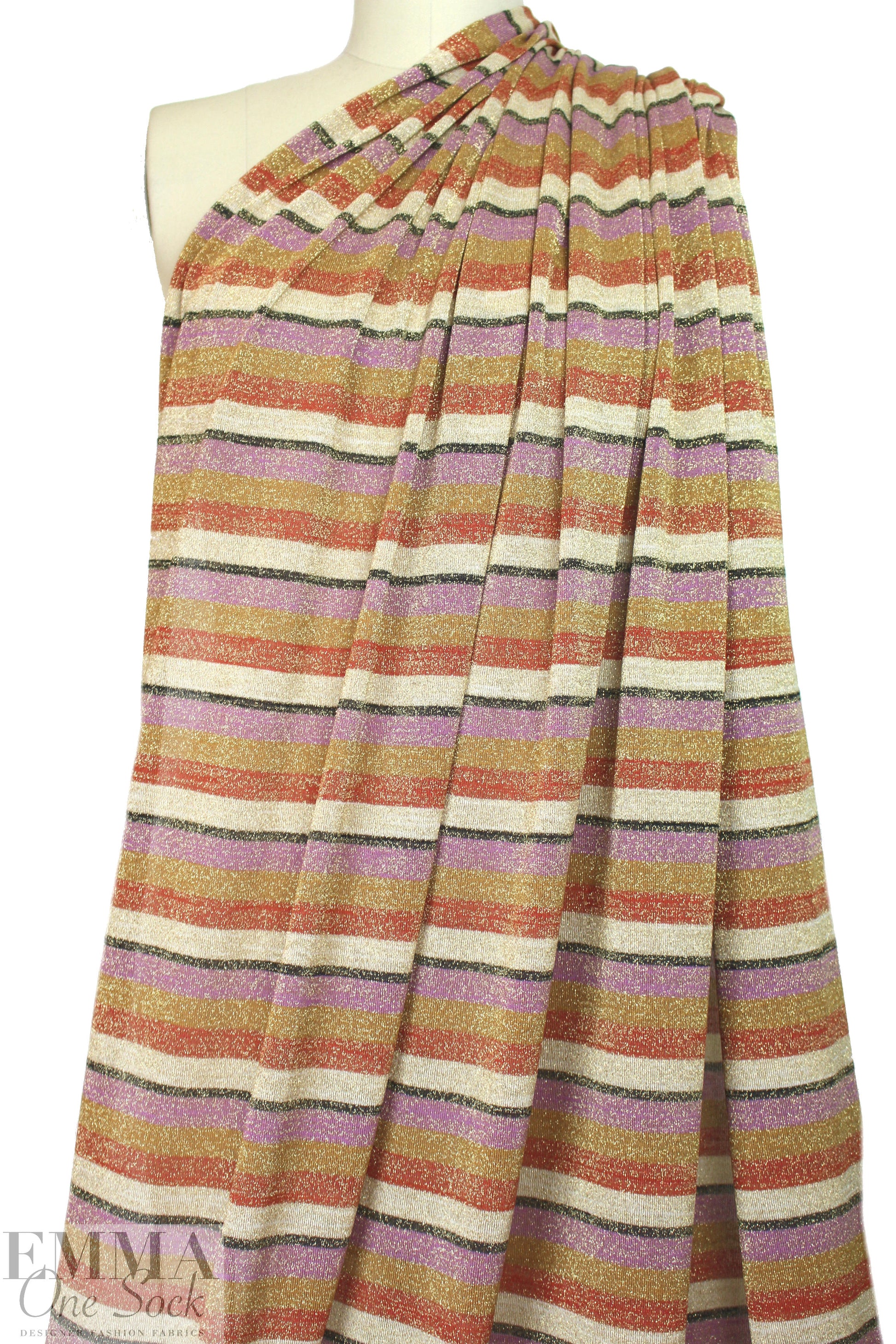 NY designer lavender/chili/gold metallic stripe knit 1.33 yds